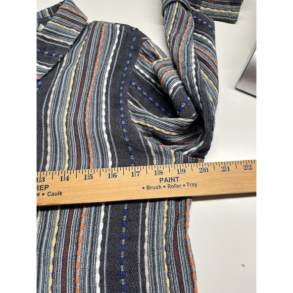 Soft Surroundings Button Top Small Oversized Striped Embroidered Beach Boho Gray - Picture 10 of 15